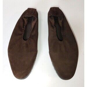 Larry Stuart 6.5 M brown elastic slide on flats made in Italy
